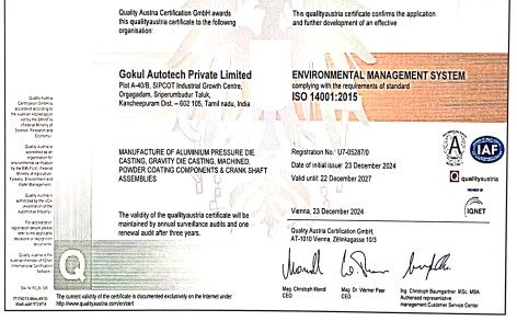 ISO 14001:2015 certificate